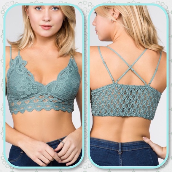 Anemone Charcoal Free Boho Floral Anemone Gray Lace Bralette - Picture 4 of 6